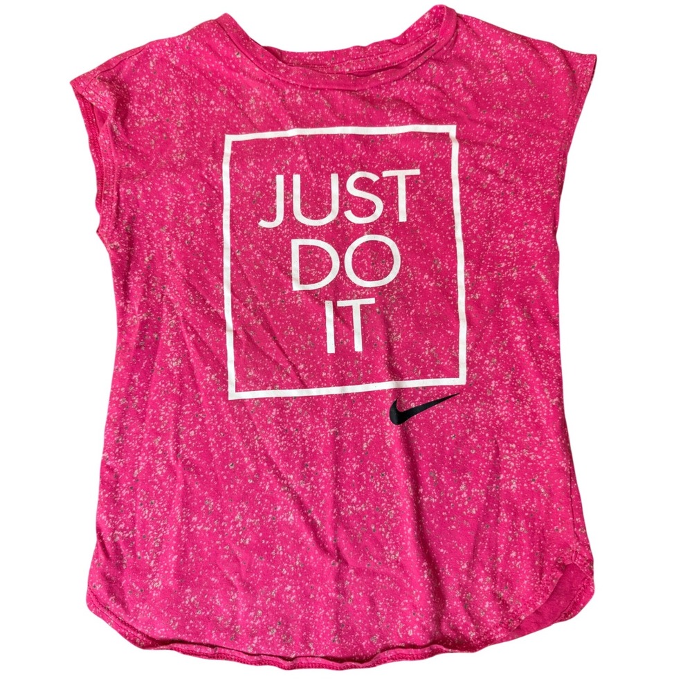 Nike Girls Just Do It Pink Speckled Graphic T-Shirt Size 6X Athletic Cut